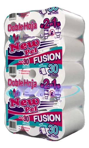 Papel Higiénico New Pel Premium Fusión Doble Hoja 30 m | Bolsón x 30 Rollos