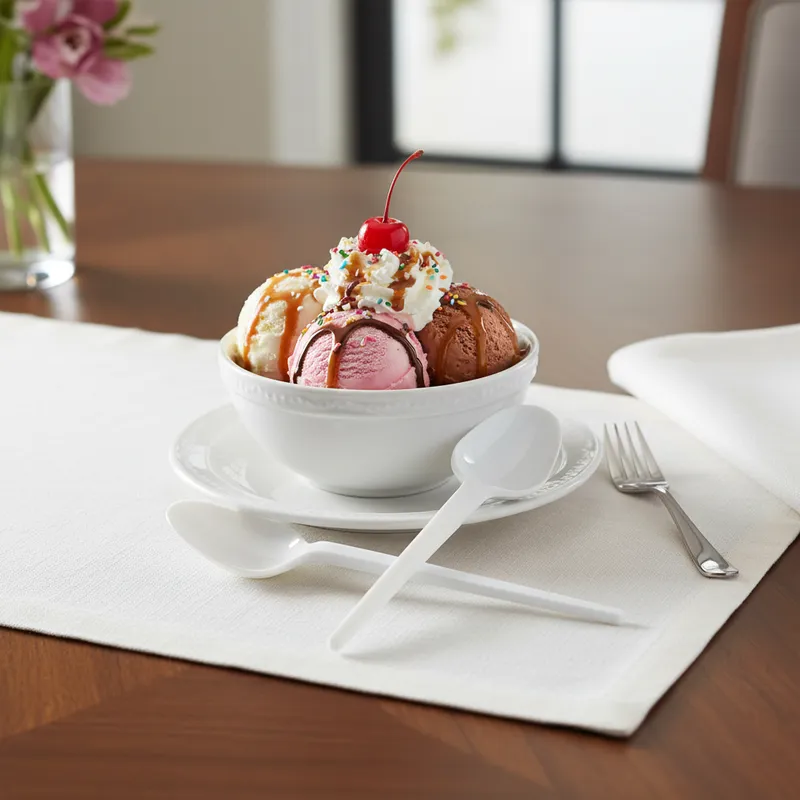 Cucharas Sundae Blancas de Plástico – Uso Gastronómico - Image 2