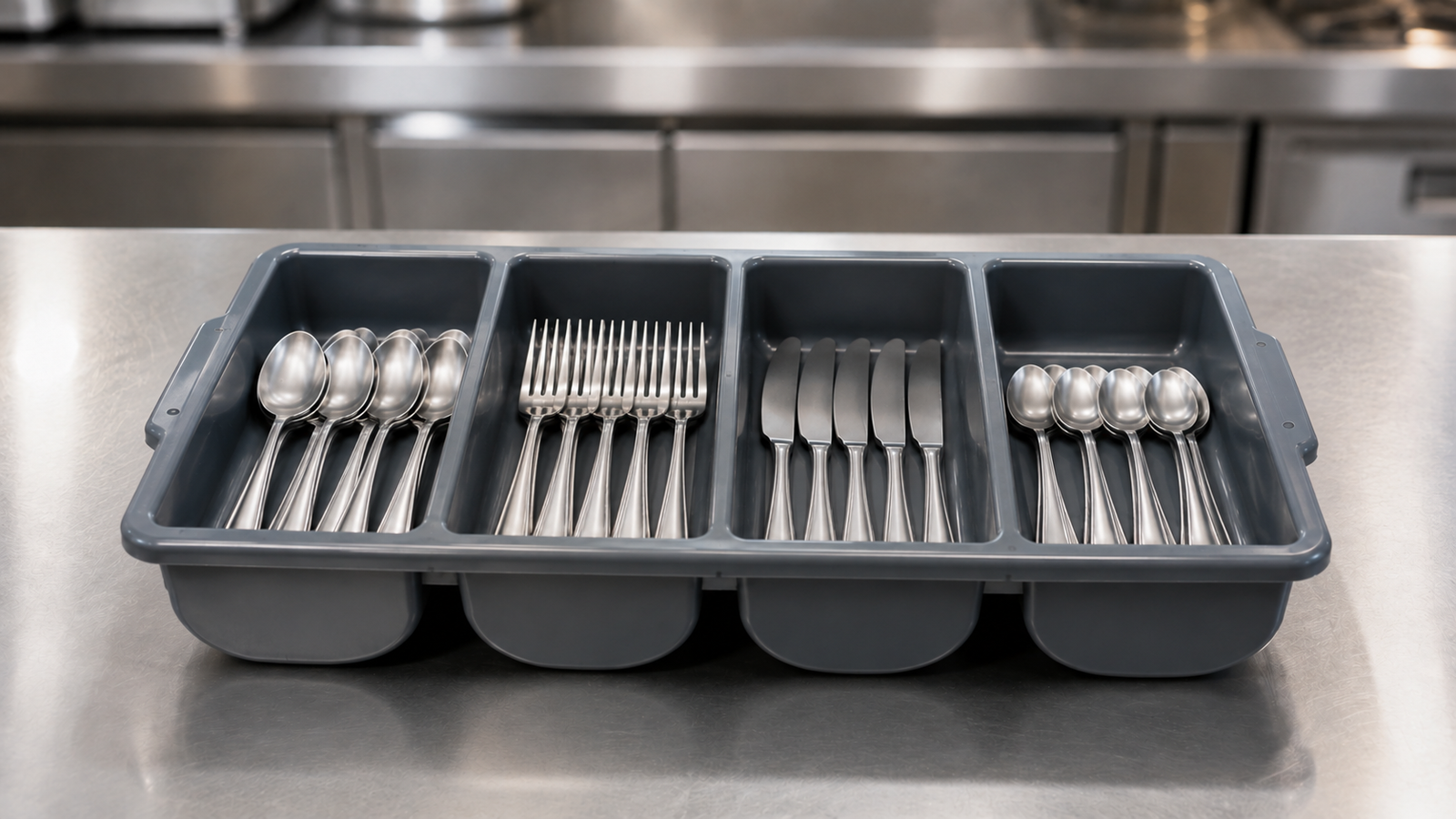 Batea Cubiertera Gastronómica 4 Compartimentos 53 cm – PEAD Gris - Image 2