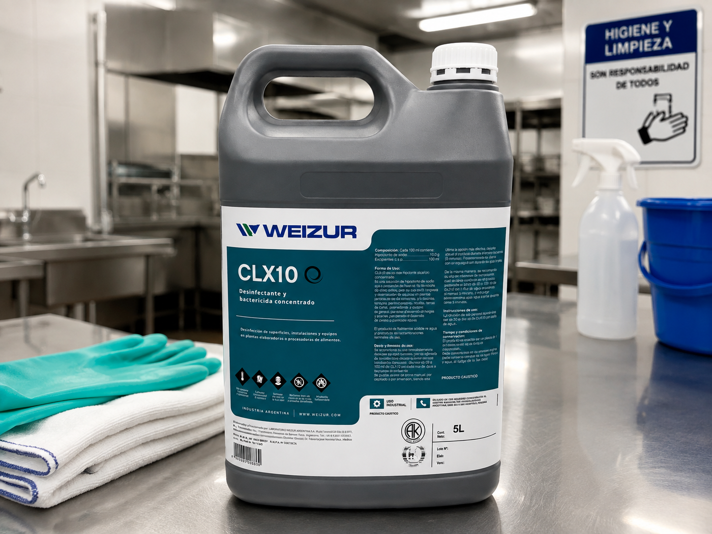 Hipoclorito de Sodio CLX10 Weizur 5 Litros – Uso Profesional e Industrial - Image 2